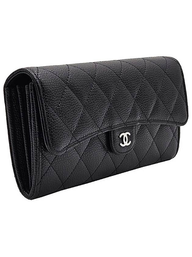 Chanel AP0241 Black Caviar Silver CC Logo Classic Long Flap Wallet - CHANEL - BALAAN 3