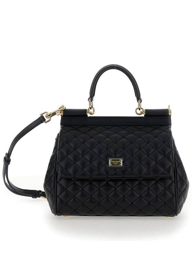 'Sicily Medium' Black Handbag With Logo Plaque In Quilted Leather Woman - DOLCE&GABBANA - BALAAN 1