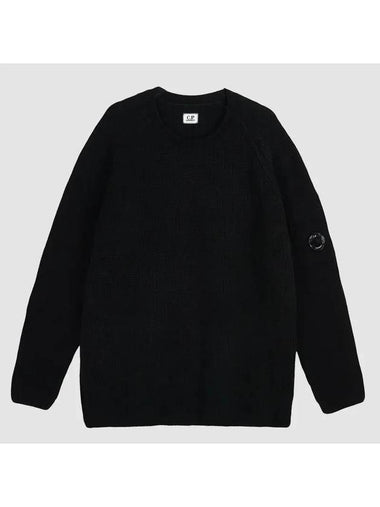 Chenille Cotton Crew Neck Knit Top Black - CP COMPANY - BALAAN 1