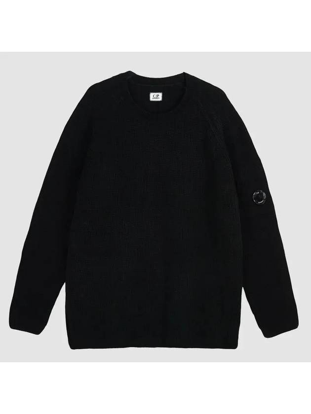 Chenille Cotton Crew Neck Knit Top Black - CP COMPANY - BALAAN 2