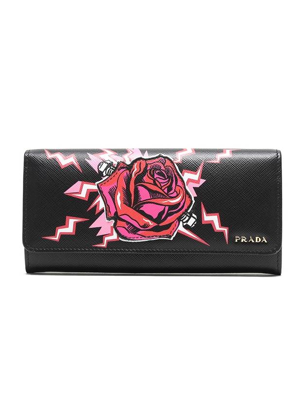 Rose Saffiano Leather Long Wallet Black - PRADA - BALAAN 1