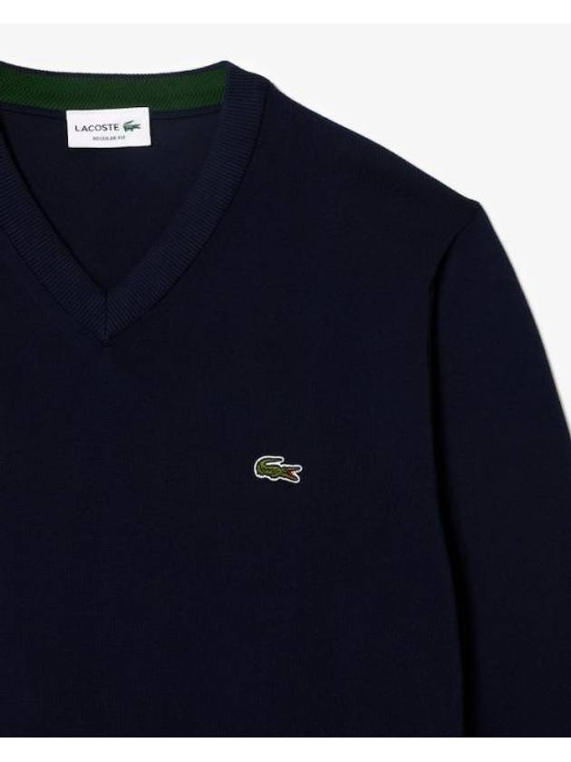 V Neck Cotton Classic Fit Knit Top Navy - LACOSTE - BALAAN 3