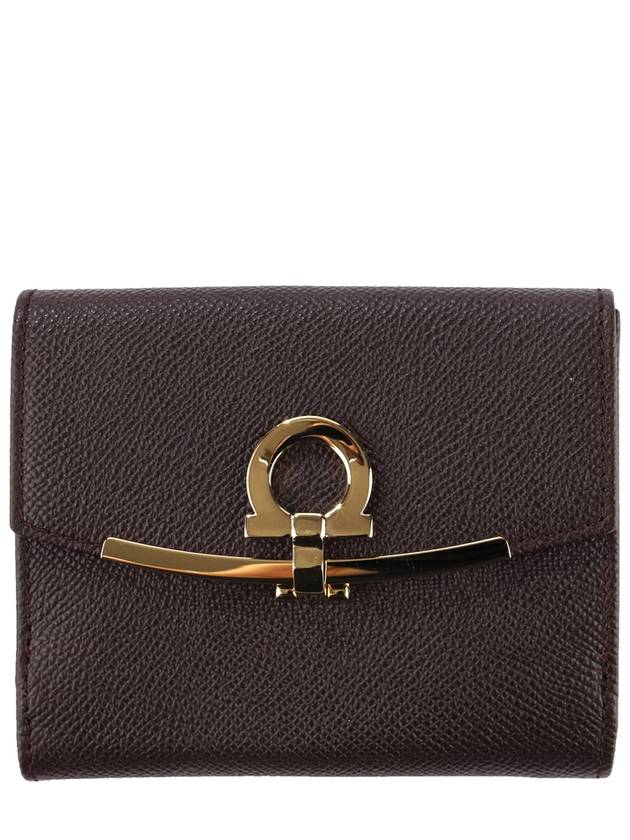 Gancini Leather Half Wallet Brown - SALVATORE FERRAGAMO - BALAAN 2