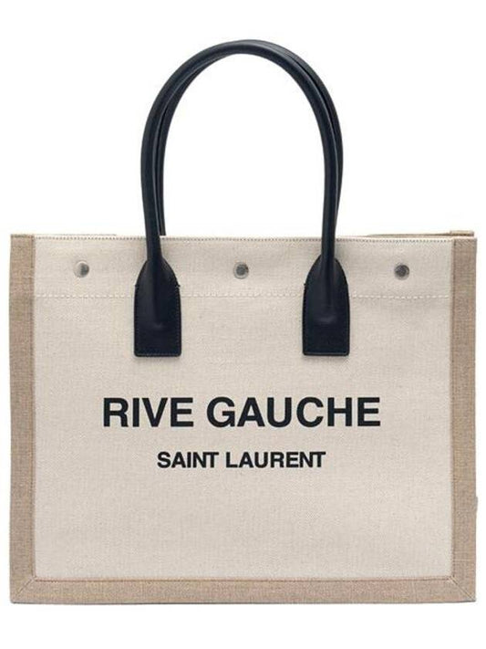 Rive Gauche Logo Linen Tote Bag Beige - SAINT LAURENT - BALAAN 2