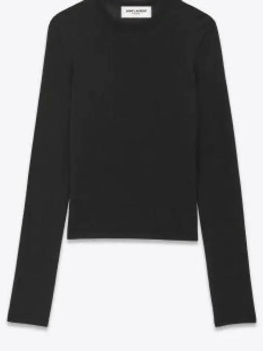 Crew Neck Cashmere Wool Silk Knit Top Black - SAINT LAURENT - BALAAN 2