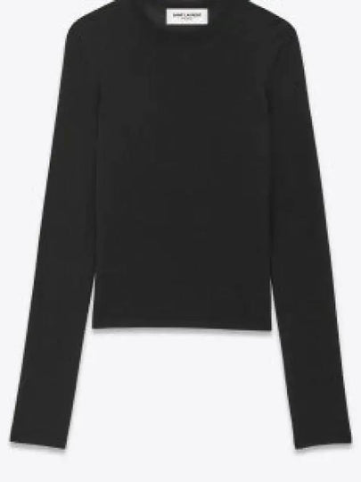 Crew Neck Cashmere Wool Silk Knit Top Black - SAINT LAURENT - BALAAN 2