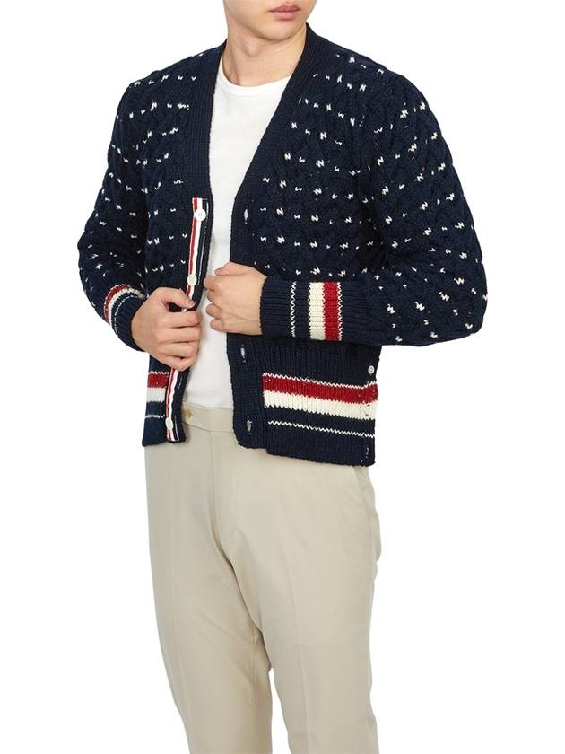 Donegal Cable Classic Wool Cardigan Navy - THOM BROWNE - BALAAN 6