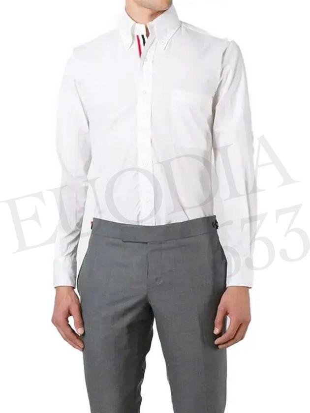 Men's Grosgrain Placket Solid Poplin Long Sleeve Shirt White - THOM BROWNE - BALAAN 4