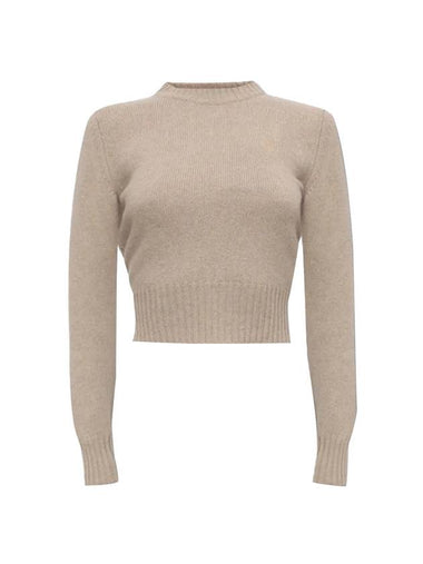 Heart Logo Cashmere Knit Top Beige - AMI - BALAAN 1