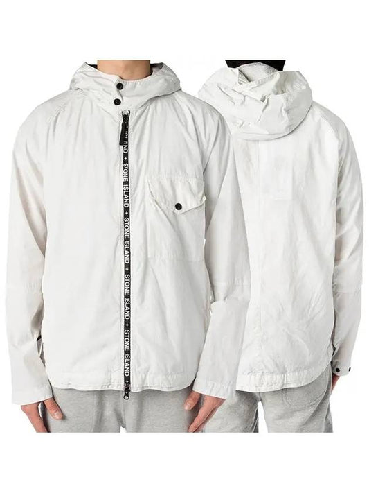 Logo Zipper Hooded Jacket White - STONE ISLAND - BALAAN.
