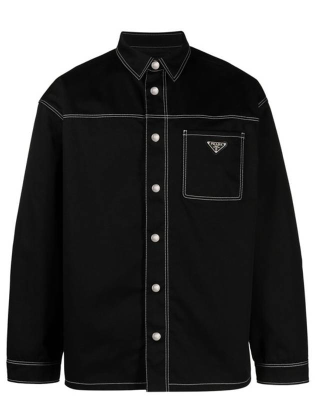 Contrast stitch long sleeve shirt black - PRADA - BALAAN 1