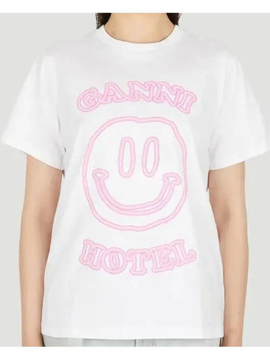 Women's HOTEL Printing Logo Cotton Short Sleeve T-Shirt White - GANNI - BALAAN 2