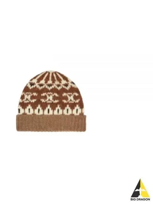 Triomphe Fair Isle Wool Beanie Camel - CELINE - BALAAN 2