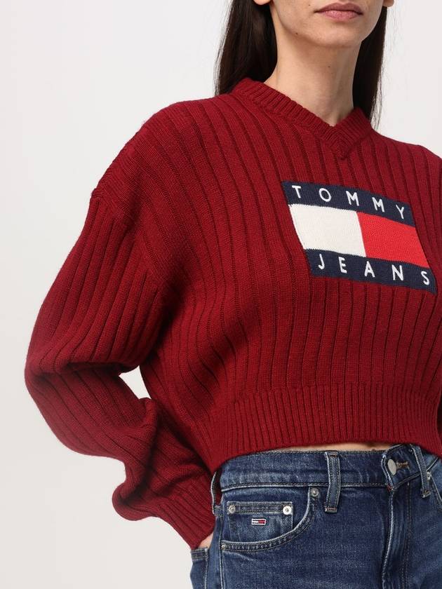 Flag V Neck Cropped Knit Top Red - TOMMY HILFIGER - BALAAN 4