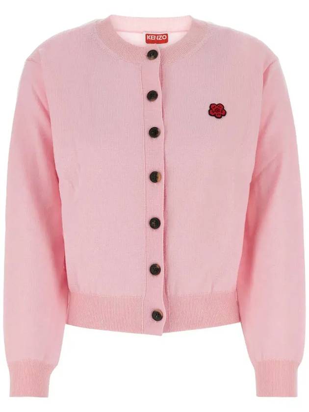 Boke Flower Embroidery Crew Neck Wool Cardigan Pink - KENZO - BALAAN 1