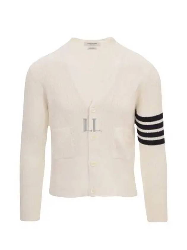 4-Bar Stripe Cable Knit Cardigan White - THOM BROWNE - BALAAN 2