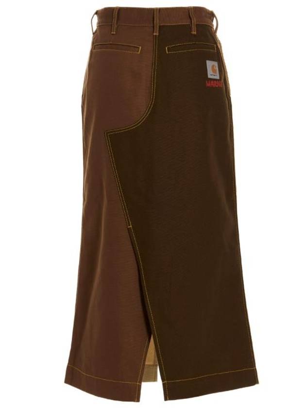 Women's Contrast Color Cotton H-Line Skirt Brown - MARNI - BALAAN 3