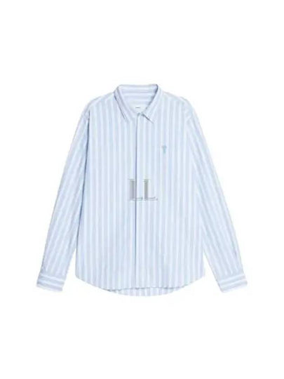 Tonal Heart Logo Striped Long Sleeve Shirt Blue - AMI - BALAAN 2