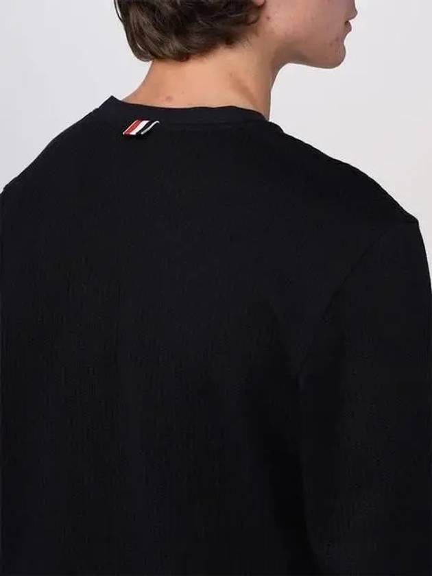 Seersucker Loopback 4 Bar Crew Neck Sweatshirt Navy - THOM BROWNE - BALAAN 4