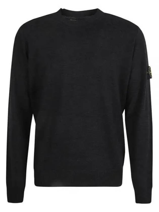 Regular Fit Crew Neck Wool Knit Top Melange Charcoal - STONE ISLAND - BALAAN 2