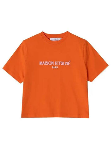 Paris Boxy Embroider Logo Cropped Short Sleeve T-Shirt Orange - MAISON KITSUNE - BALAAN 1