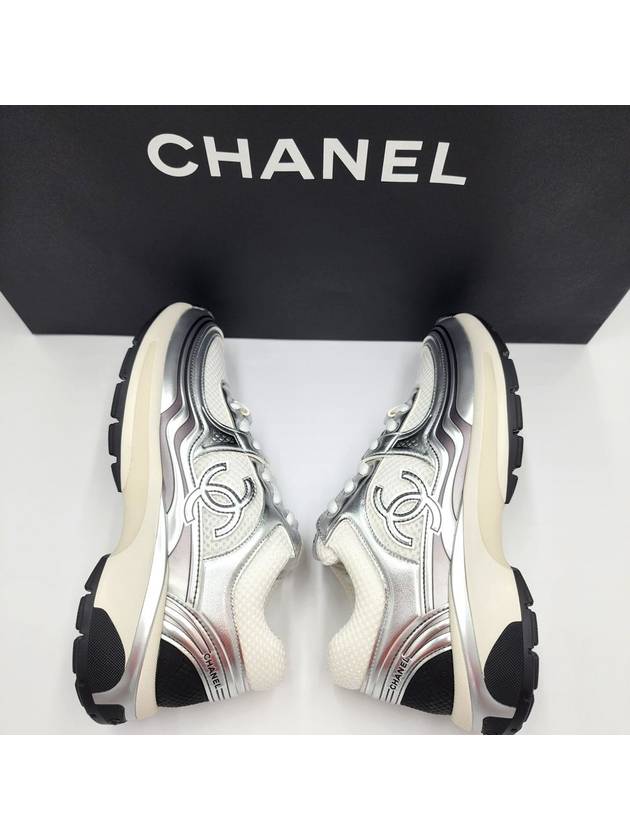 Fabric Laminated Low Top Sneakers Silver - CHANEL - BALAAN 3