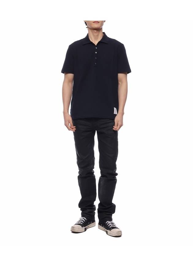 Men's Cotton Pique Center Bag Striped Short Sleeve Polo Shirt  Navy - THOM BROWNE - BALAAN 4