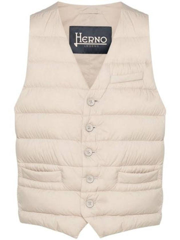 V-Neck Down Vest Beige - HERNO - BALAAN 1