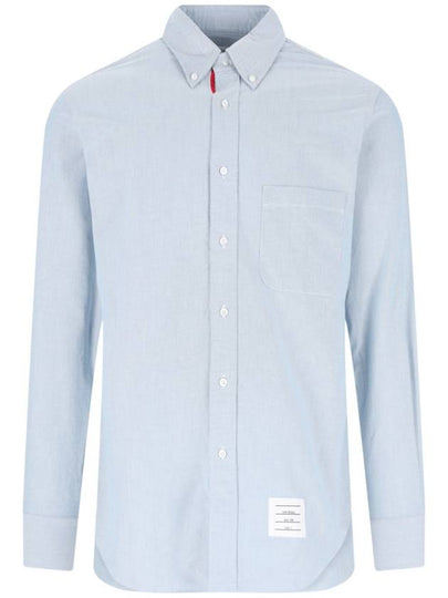 Men's Logo Patch Classic Cotton Long-Sleeved Shirt White Light Blue - THOM BROWNE - BALAAN 2