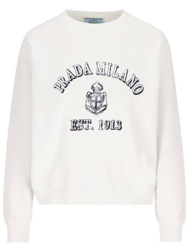 Logo Crew Neck Sweatshirt White - PRADA - BALAAN 2