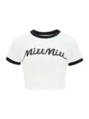 Logo Print Cropped Short Sleeve T-Shirt Black White - MIU MIU - BALAAN 1