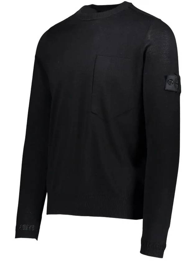 Waffen Patch Shadow Crew Neck Knit Top Black - STONE ISLAND - BALAAN 5