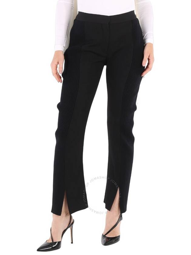 Burberry Ladies Black Ribbed-Panel Flared Wool Trousers, Brand Size 6 (US Size 4) - BURBERRY - BALAAN 1