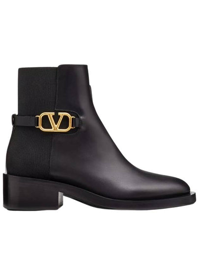 V Logo Signature Round Toe Middle Boots Black - VALENTINO - BALAAN 2