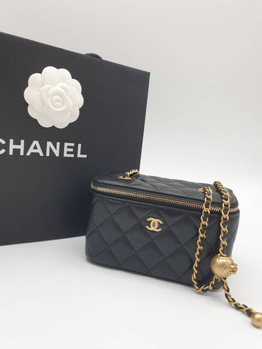 Vanity Bag Gold Ball Rectangular Cross Lambskin Black AP2303 - CHANEL - BALAAN 1