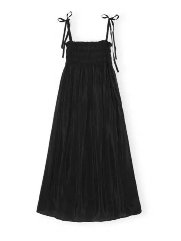 Smoke Strap Viscose Habotai Midi Dress Black - GANNI - BALAAN 2