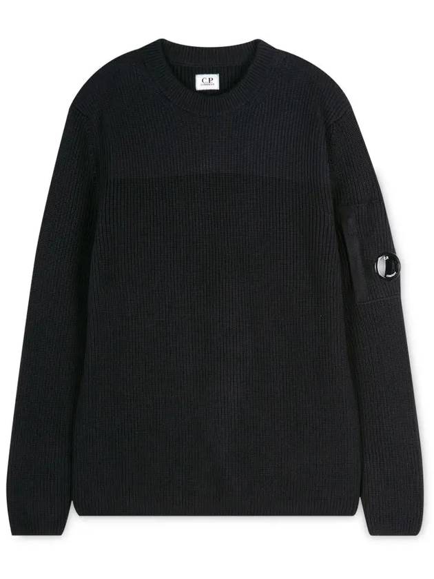 Men's Lens Wappen Crew Neck Knit Top Navy - CP COMPANY - BALAAN 4