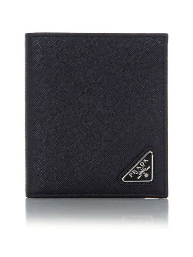 Triangle Logo Saffiano Half Wallet Black - PRADA - BALAAN 3