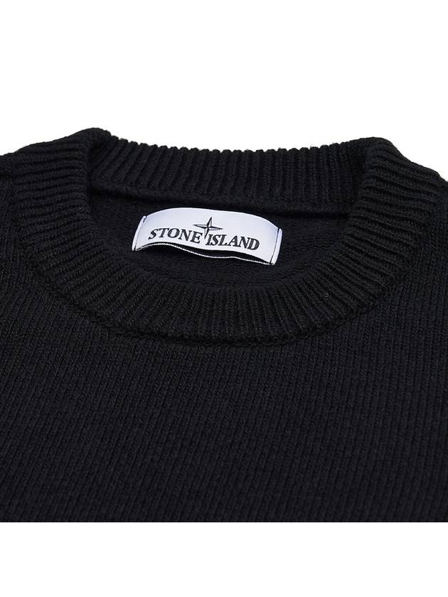 Logo Patch Lambswool Crewneck Knit Top Black - STONE ISLAND - BALAAN 5