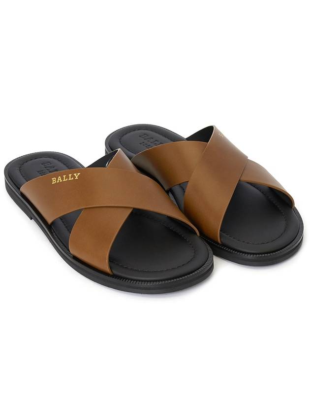 Jair Cross Strap Slider Sandals Brown - BALLY - BALAAN 4