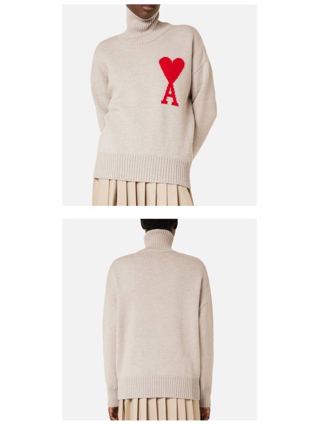 Big Heart Logo Wool Knit Turtleneck Beige - AMI - BALAAN 7