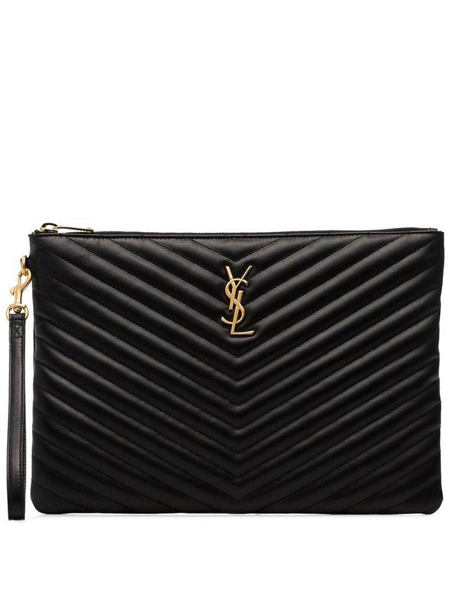 Gold Monogram Matelasse Clutch Bag Black - SAINT LAURENT - BALAAN 7