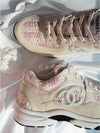 CC Logo Cotton Tweed Suede Calfskin Low Top Sneakers Pink Ecru - CHANEL - BALAAN 5