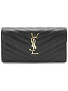 Matelasse Monogram Quilting Leather Flap Long Wallet Black - SAINT LAURENT - BALAAN 2