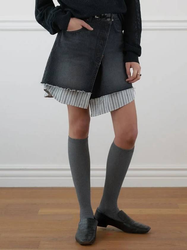 Denim Layered Wrap A Line Skirt Grey - NOIRER FOR WOMEN - BALAAN 7