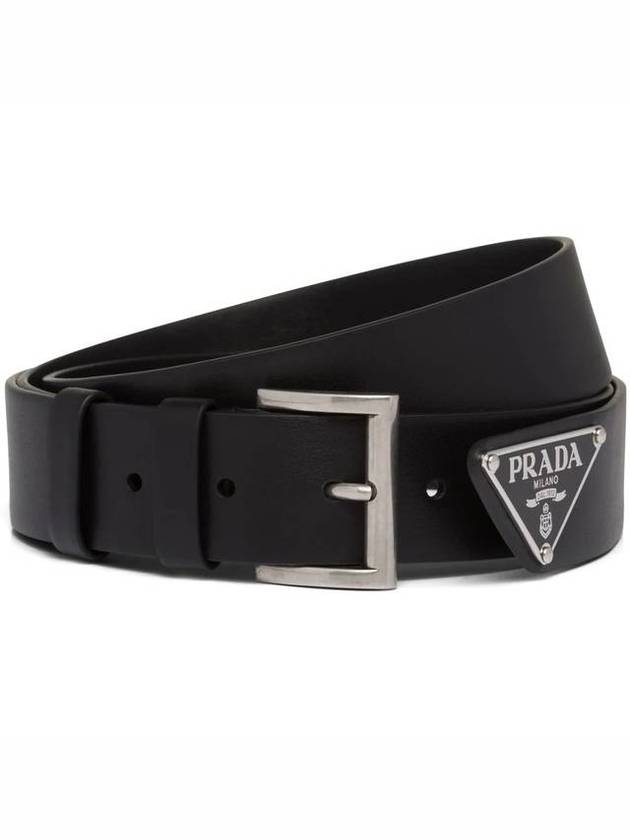 triangle logo leather belt black - PRADA - BALAAN 3