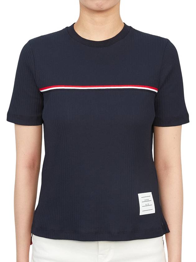 Women's High Twist Rip Stripe Short Sleeve T-Shirt Navy - THOM BROWNE - BALAAN 4