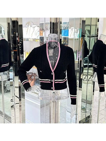 23P Cardigan 36 Black Pink White 3ET1641 - CHANEL - BALAAN 1