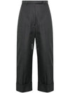 High Waist Cotton Canvas Straight Pants Dark Grey - THOM BROWNE - BALAAN 2