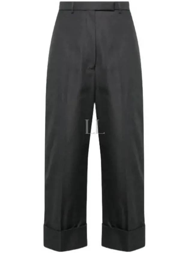 High Waist Cotton Canvas Straight Pants Dark Grey - THOM BROWNE - BALAAN 2